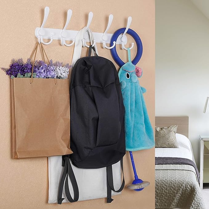 Coat Rack Wall Mounted,5 Tri Stainless Steel Coat Hook for Coat Hat Robes Towel in Mudroom Entryway (White, 1 Pack 5 Hook)
