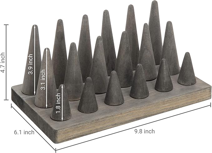 MyGift Vintage Gray Weathered Solid Wood Cone Shaped Ring Holder Tower, Wooden Jewelry Organizer Stand for Home Table or Retail Counter Display Tray, Holds 18 Rings