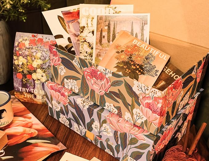 3-Piece Decorative Storage Boxes with Lids, Floral Gold Foil, Peach Pink, Light Green and Pale Blue Peonies, Cardboard Keepsake box Set, Photo Storage Box for Memory, Home Decor, Table Decor