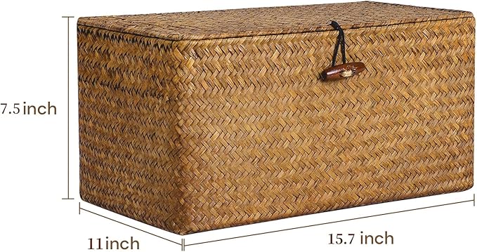 Natural Seagrass Storage Baskets with Lid,Multipurpose Home Organizer Bins Boxes for Shelf Organizer,Decorative Storage Bins