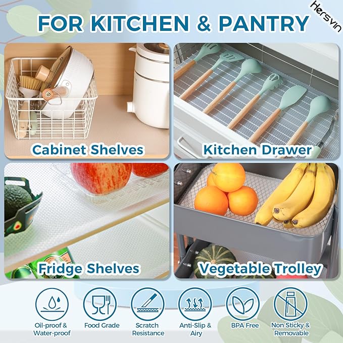 Hersvin Shelf Liner, 26 in x20 ft Non-Adhesive Drawer Liners EVA Kitchen Cupboard Cabinet Covering Undersink Mat Washable Fridge Lining Paper for Home Office (Clear/Dot)