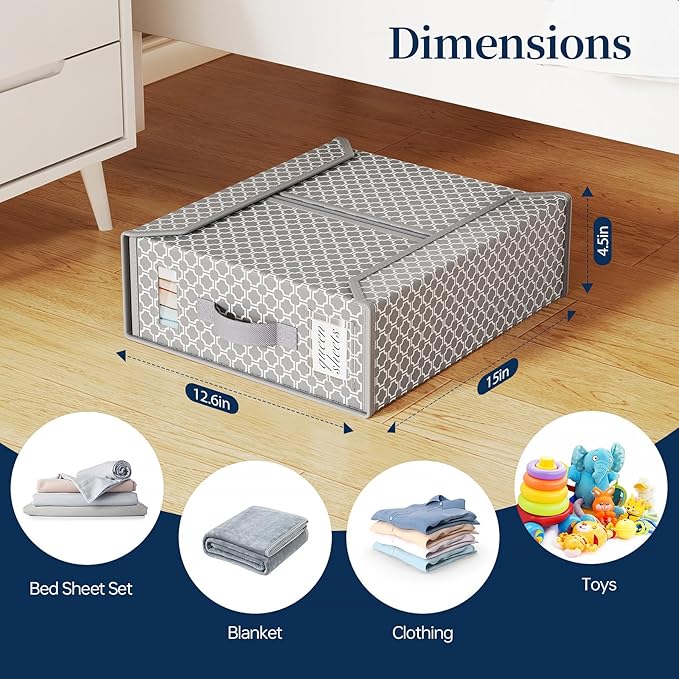 Yecaye 6 Pack Bed Sheet Organizers and Storage (King & Queen Size), Foldable Sheet Set Organizer With Clear Window and Label, Bedding Storage Box Container for Blanket, Duvet Cover, Bed Sheet