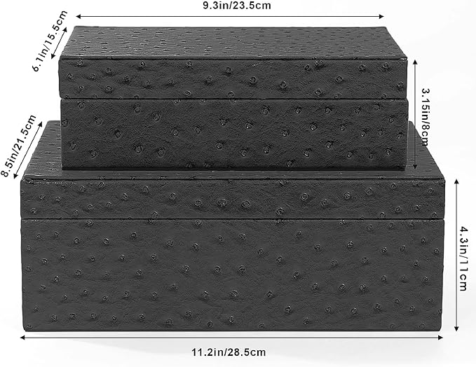 Decorative Storage Boxes Set of 2 Faux Ostrich Leather Decorative Boxes with Lids Large Nesting Jewelry Boxes, Photo Memory Box Modern Home Decor