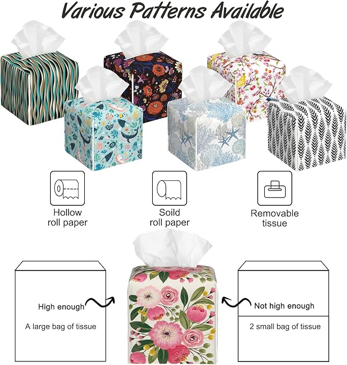 Spring Flowers Bouquet Tissue Box Cover Square,Tissue Box Holder with Belt Bottom,Stylish Leather Napkin Holder for Vanity Countertop,Nightstands,Office Desk,5.2"Ã5.2"Ã5.2"