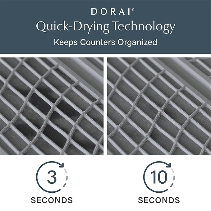 Dorai Home Collapsible Dish Drying Rack with Stone Dish Pad - Kitchen Counter Set with Diatomaceous Earth Stone Dish Mat for Quick Drying - Space-Saving Design - Original 19.9"x15.2", Slate
