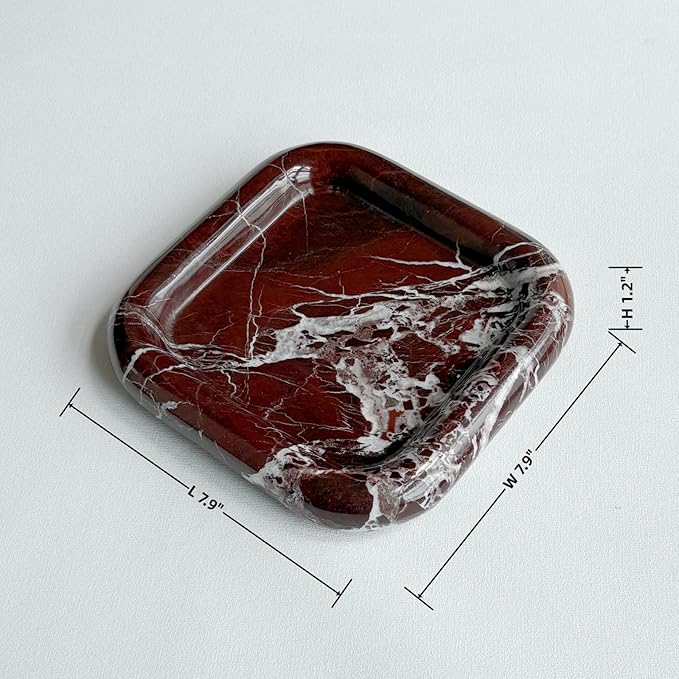 Marble Natural Square Bathroom Vanity Sundries Tray,Decorative Storage Circular Edge Tray Home Decoration (Rosa Levanto)