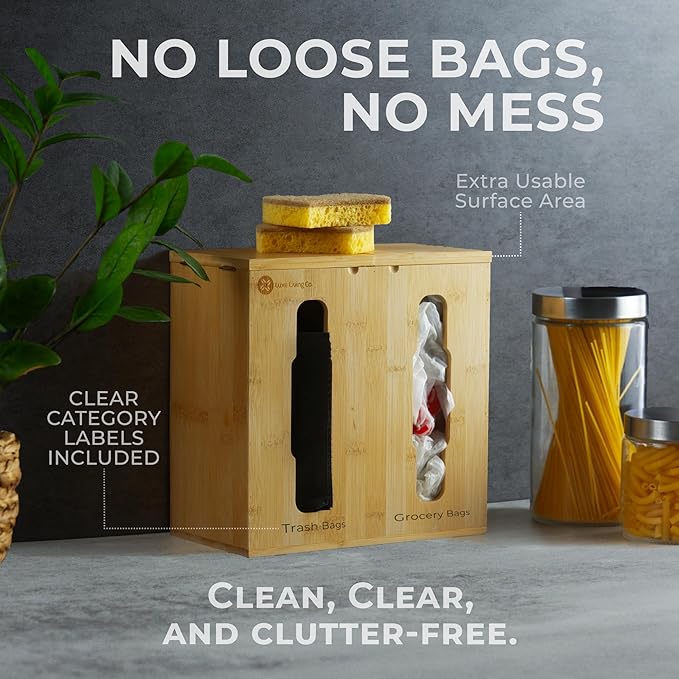 2-in-1 Bamboo Plastic Bag Holder and Trash Dispenser â Small/Compact (Standard Trash Bags Only), Cabinet, Under Sink Storage, Pantry & Laundry Room Organization, Kitchen Must Haves 2026