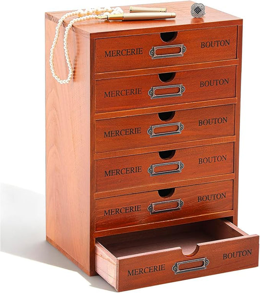 Wesiti 6 Drawer Vintage Wooden Desk Organizer, Apothecary Cabinet Storage Drawers, Rustic Shelf Drawer, Home Office Organizers and Accessories, Embroidery Floss, Craft, Art, Jewelry Storage, Stackable