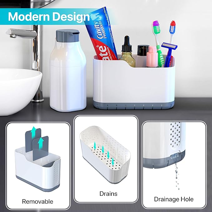 Toothbrush Holders for bathrooms, Tooth Brush Holder, Soap Dispenser with Toothpaste and Toothbrush Organizers, 2 in 1 Bathroom Countertop Organizer Set