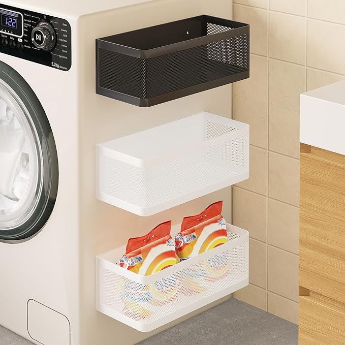 Magnetic Shelf for Washing Machine Laundry Room Magnetic Organizer Laundry Shelf Organizer Washing Machine Shelf Hanging Basket Storage Magnetic Fridge Shelves (White, L11in*W4.9in*H3.9in)