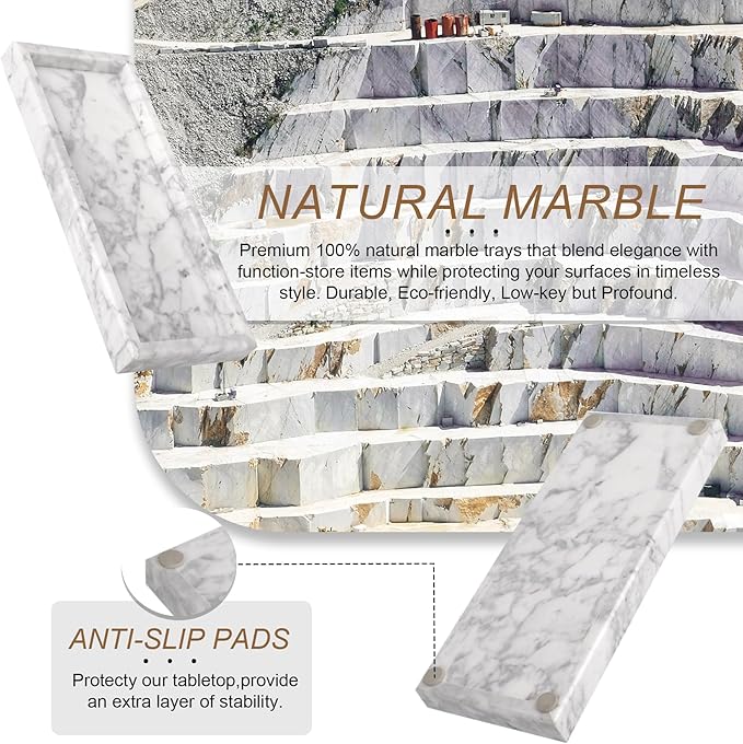 Natural Marble Tray, Stone Tray for Bedroom/Bathroom/Kitchen/Vanity Countertop, Jewelry Tray for Rings Earrings Necklace Bracelet Watch, Room Decor Aesthetic