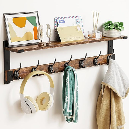 Wall Hooks with Shelf, 28.7 Inch Coat Rack Wall Mount with Hook for Coat Backpack Key Clothes Hanger, Wall Floating Shelf Hanging in Entryway, Living Room, Bathroom, Bedroom, Kitchen
