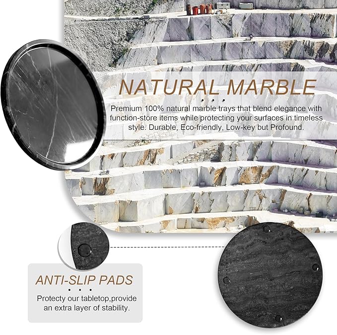 Natural Marble Tray, Round Black Tray for Bedroom/Bathroom/Kitchen/Vanity Countertop, Jewelry Tray for Rings Earrings Necklace Bracelet Watch, Room Decor Aesthetic