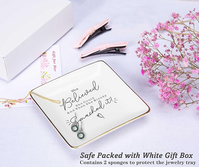 Inspirational Quotes Gift-Christmas Gift-Congratulation Affirmation Reminder Present-Positive Motivational Encouragement Present,She Believed She Could-Jewelry Tray Trinket Holder Ring Dish