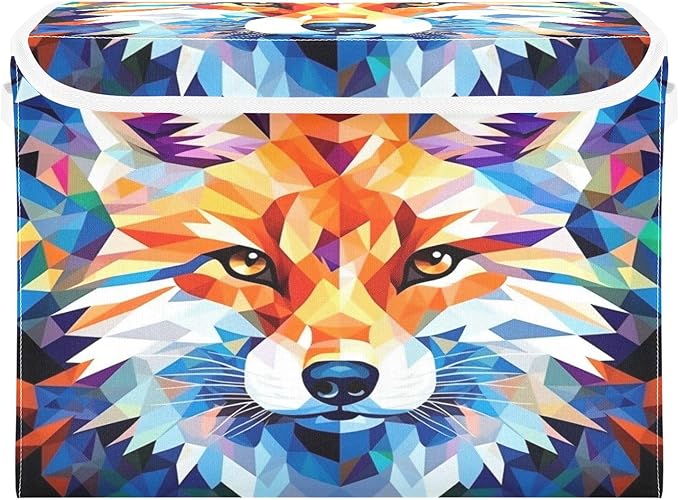 Fox Geometric Collapsible Storage Bins with Lids Decorative Fabric Cubes Closet Organizer Basket Boxes Containers for Clothes Box Chest Folding Rectangle