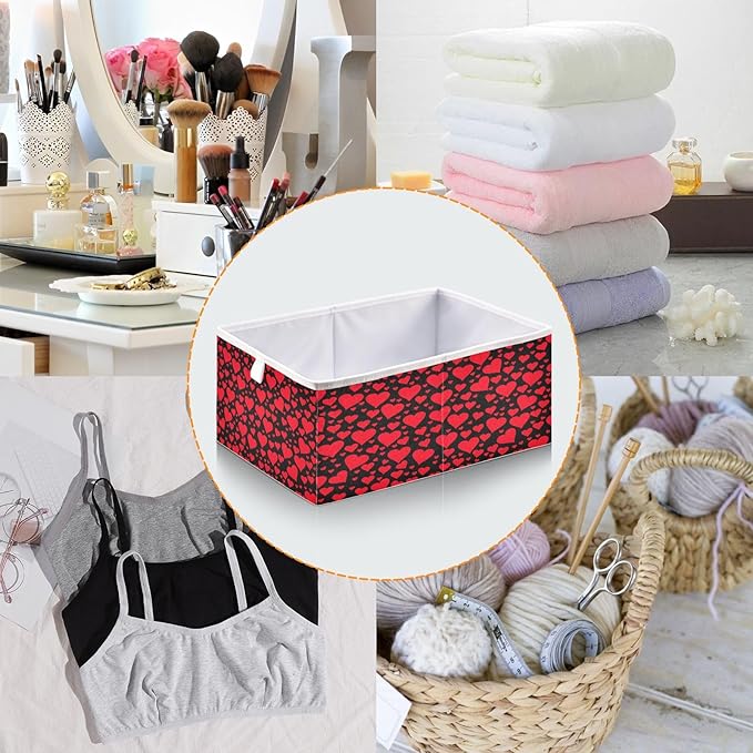 Bolaz Eamless Pattern With Red Hearts Closet Organizers Storage Cubes Storage Bins Shelf Baskets Containers for Home Room Office,Rectangle