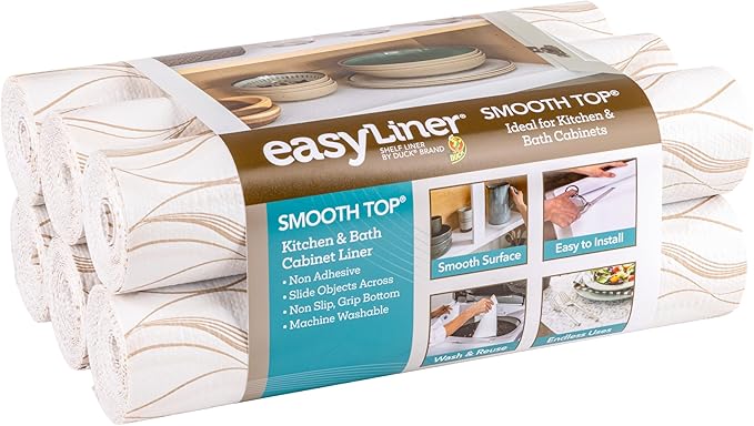 Smooth Top EasyLiner for Cabinets & Drawers - Easy to Install & Cut to Fit - Shelf Paper & Drawer Liner Non Adhesive - Non Slip Shelf Liner - 20in. x 6ft. - 6 Roll Project Pack - Taupe Svelte