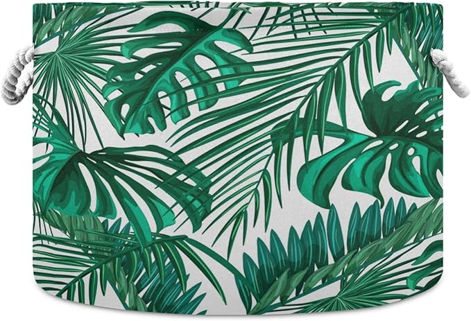 visesunny Storage Basket Tropical Palm Leaf Nursery Hamper Canvas Fabric Toy Storage Organizer Bin Storage Box Laundry Basket for Kid Rooms,Playroom,Shelves,Toy Basket