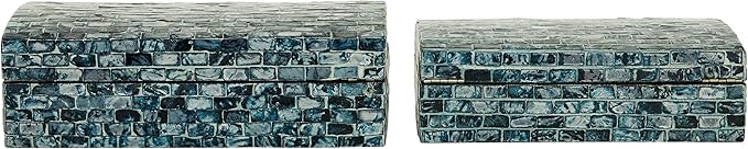 Deco 79 Wood Handmade Decorative Box Decorative Keepsake Boxes with Hinged Lid, Set of 2 Storage Boxes 11", 10"W, Blue