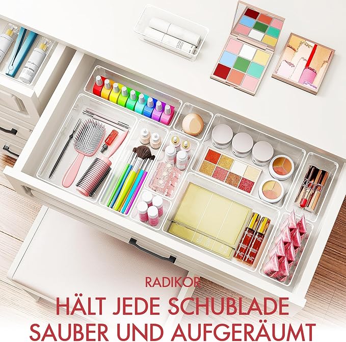 44-Piece Transparent Plastic Drawer Organizer Set, Minimalist Style, Ideal for Kitchen, Bathroom, Makeup, Desk