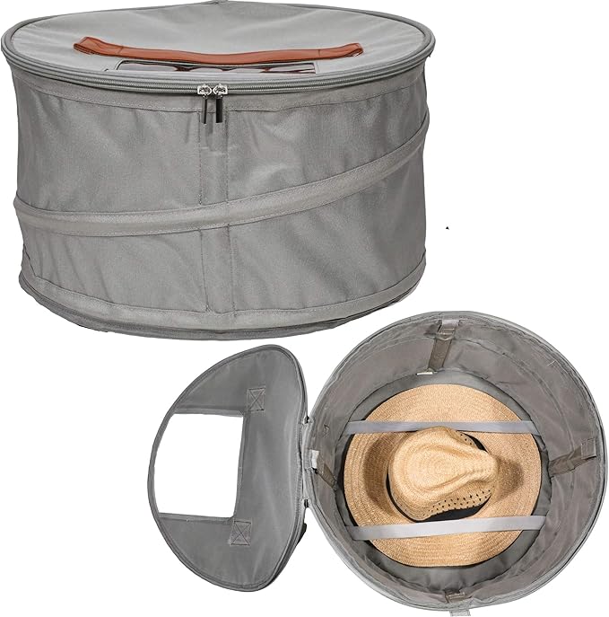 Hat Storage Box | Stuffed Animal Toy Storage | Stackable Round Pop-up Container | Travel Hat Boxes for Women & Men | Closet Organizer w Lid | Dust Cover Cowboy & Sun Beach Hats (Gray, 1 Pack)