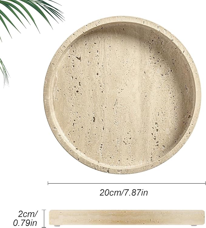 Natural Marble Tray, Round Tray for Bedroom/Bathroom/Kitchen/Vanity Countertop, Jewelry Tray for Rings Earrings Necklace Bracelet Watch, Room Decor Aesthetic