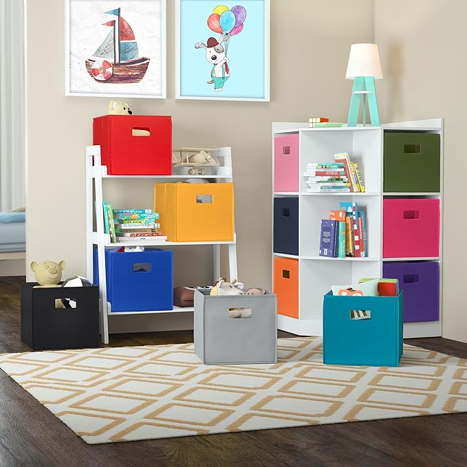 RiverRidge Kids 2pc Fabric Collapsible Storage Cube Organizers with Handles for Playroom Organization - Black