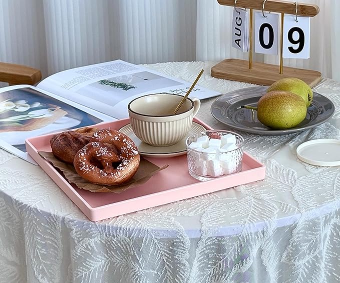 Pink Square Tray 11 Inch - 3 Pack Decorative Organizer Tray for Vanity, Bathroom Countertop, Coffee Table & Ottoman | Multi-Purpose Serving, Makeup, Jewelry, & Catch-All Tray for Home Decor