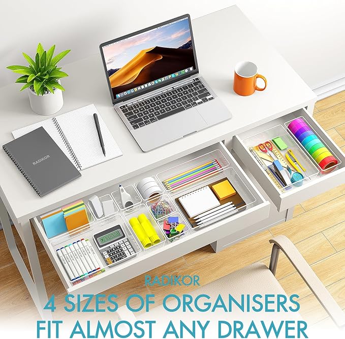 31-Piece Transparent Plastic Drawer Organizer Set for Kitchen, Bathroom, Makeup, Desk