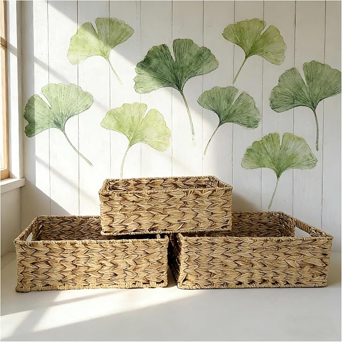 Square Basket Set of 3, Woven Basket,Decorative Woven Tray for Home Decor, Bathroom, Kitchen Counter