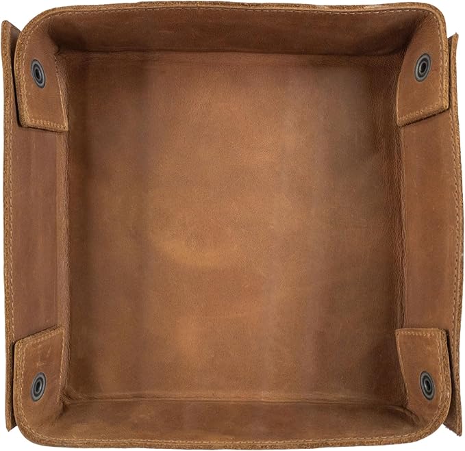 Hide & Drink, Leather Catchall Change Keys Coins Jewels Box Tray Big Storage, Handmade, Single Malt Mahogany