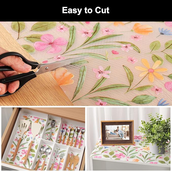 Cooyes Shelf Liner – Premium Non-Adhesive Cabinet & Drawer Liner for Kitchen – Waterproof Shelf Paper with Modern Pattern – Durable EVA Cabinet Mat – Easy to Cut （17.5" W x 78.7" L）