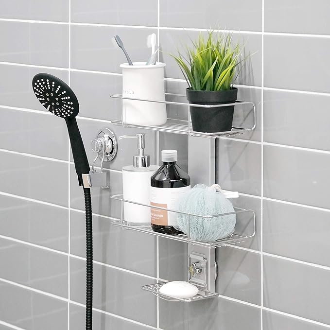 Bath Beyond BATHBEYOND Shower Caddy Suction Cup Tier Shower Shelf - Adjustable Shower Caddy 400 Stainless Steel No-Drilling and Extra Adhesive Sticker for More Stronger Suction, 3T-CADDY
