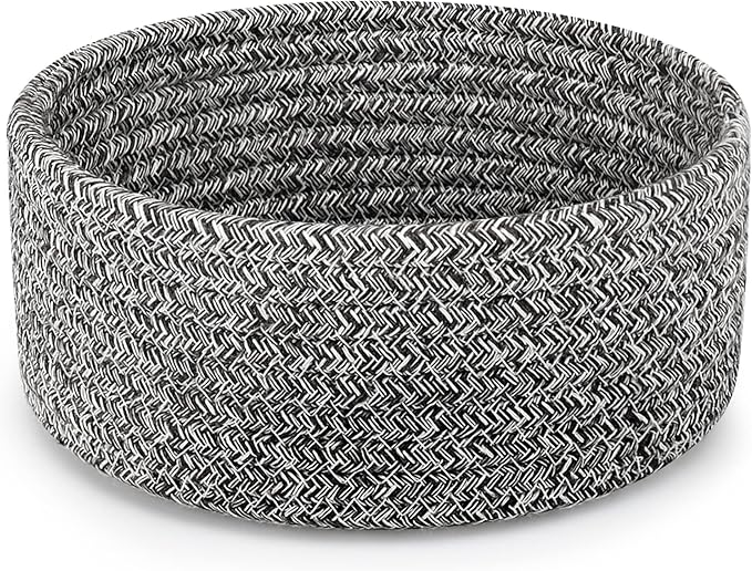 ABenkle Small Woven Basket, Empty Tiny Shallow Storage Basket, Mini Cotton Rope Baskets, Round Decorative Hamper, Basket Storage Bins for Toys, Spa, Socks, Nursery, Living Room- MIxed Grey