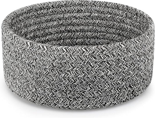 ABenkle Small Woven Basket, Empty Tiny Shallow Storage Basket, Mini Cotton Rope Baskets, Round Decorative Hamper, Basket Storage Bins for Toys, Spa, Socks, Nursery, Living Room- MIxed Grey