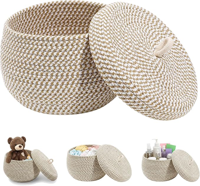 Round Storage Basket with Lid 8.25In Decorative Basket with Lid for Living Room for Weddings
