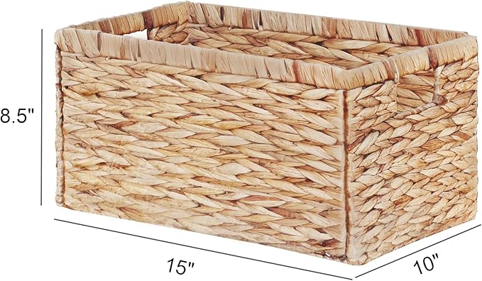 Vagusicc Wicker Basket, Baskets for Organizing, Storage Basket with Handles, Water Hyacinth Storage Baskets for Shelves, Bathroom, Pantry Organizers, Large Wicker Baskets (15x10x8.5 inch, 2 Pack)