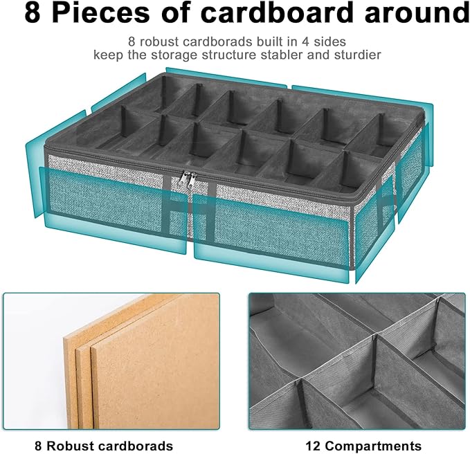 Under Bed Shoe Storage Organizer for Closet 2 Pack- Fits 24 Pairs Underbed Shoes Rack Container Boxes with H Shap Sturdy Handles and Clear Window,Foldable Shoe Rack Holder,Grey