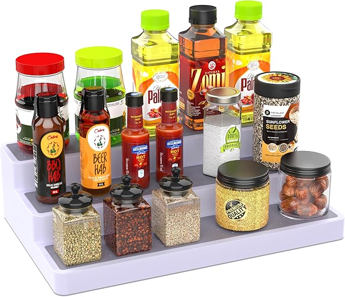 YAN & HIN 3-Tier Spice Rack Organizer for Cabinet, 3 Pack Shelf Organizer with Non-Slip Surface, Kitchen Cabinet & Pantry Storage for Spices, Cans & Bottles