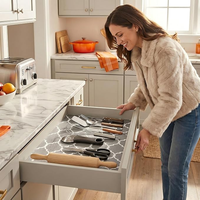 Coavas Extra Grip Thickened Shelf and Drawer Liner - Non-Adhesive Non-Slip Waterproof Mats for Kitchen Cabinets, Drawers, Shelves, Dresser & Cupboard, Easy Cut DIY (Gray, 17.5IN x 10FT)