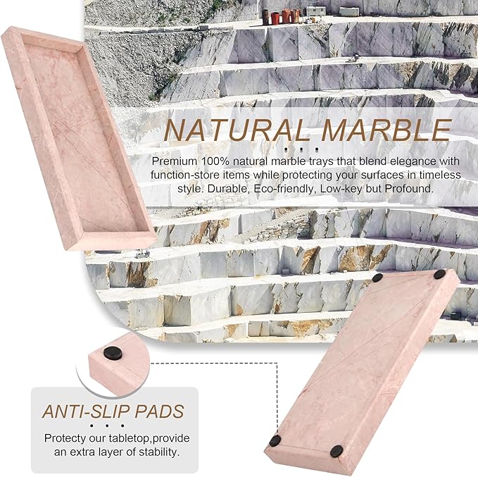 Natural Marble Tray, Stone Tray for Bedroom/Bathroom/Kitchen/Vanity Countertop, Jewelry Tray for Rings Earrings Necklace Bracelet Watch, Room Decor Aesthetic