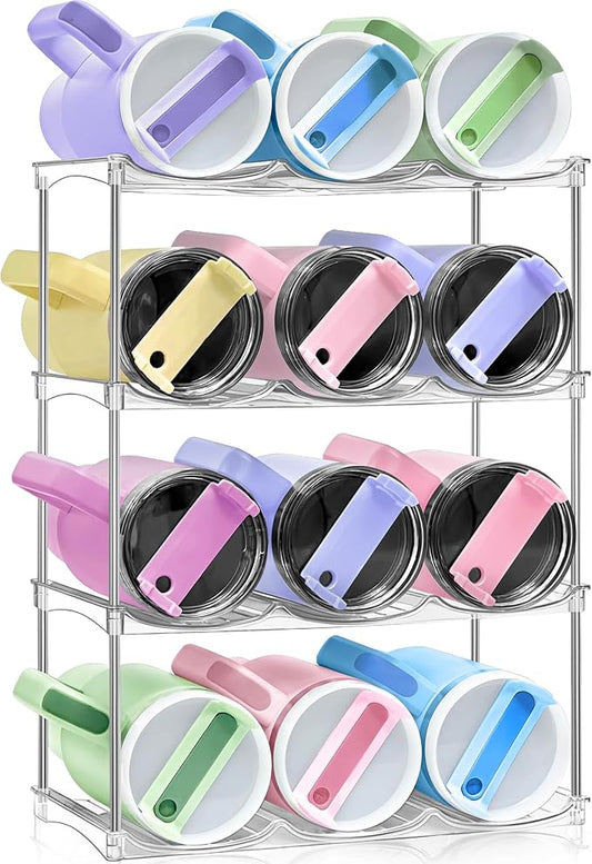 Stackable Water Bottle Organizer - Large Compartment Stanley Cup Holder, Water Bottle Holder for Stanley Tumbler 40oz, Tumbler Organizer Kitchen Pantry Organization and Storage, 4 Tier Storage Rack