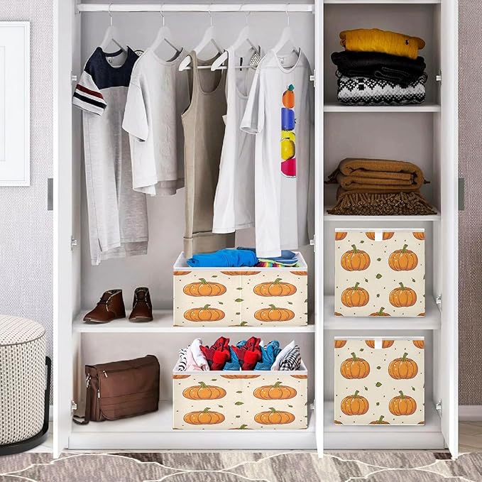 Bolaz Pumpkin Seamless Closet Organizers Storage Cubes Storage Bins Shelf Baskets Containers for Home Room Office,Square