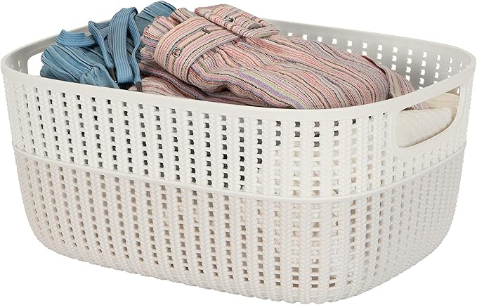 Simplify 2 Pack 2 Tone Sailor Knot Plastic Storage Tote | Decorative Basket | Closet Organization | De-clutter | Accessories | Toys | Bathroom Organization | Large | Ivory