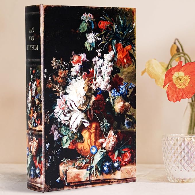 Book Box Decorative Storage Box,Fake Books for Home Decoration,Faux Wood with Magnetic Close Storage for Hidden Jewelry,Photos, Greeting Cards,Remotes, Oil Painting M Size Box -5-01