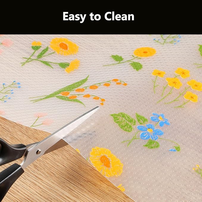 INNOLITES Shelf Liners for Kitchen Cabinets Non-Adhesive Drawer Liner with Floral, Waterproof Durable Easy to Clean, for Refrigerator, Shelves (Colorful Floral, 17.5" x 360")