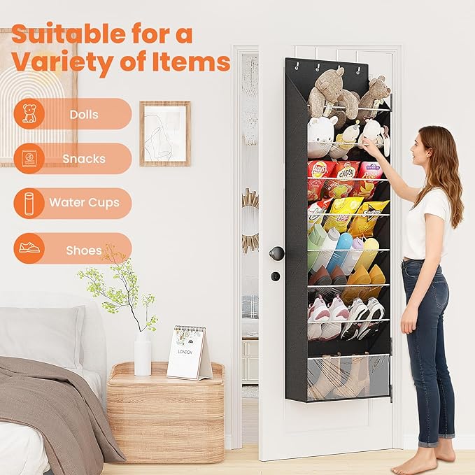 8-Tier Over The Door Organizer, Space Saving Hanging Shoes Organizer and Storage Unit, Organizer for Closet, Bedroom, Entryway, Black