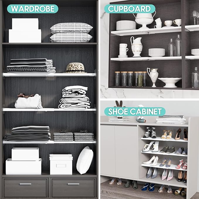 2Pack Expandable Closet Tension Shelves Organizers, Heavy-Duty Metal Tension Shelf, Adjustable Locker Shelf Cabinet for Closets Wardrobe Pantry Cupboard Kitchen Laundry