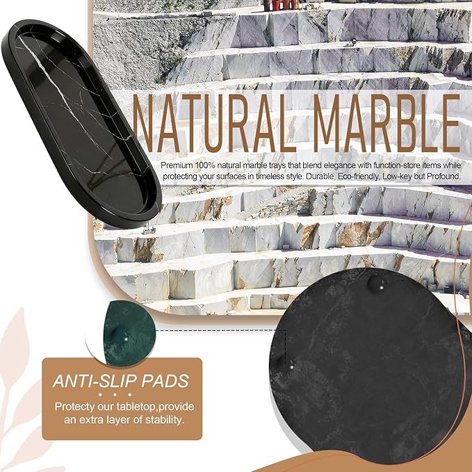 Natural Marble Tray, White Stone Tray, Vanity Decorative Tray for Countertop, Catchall for Perfume, Candles, Skincare, Jewelry Dish, Bathroom Tray, Hotel Supplies
