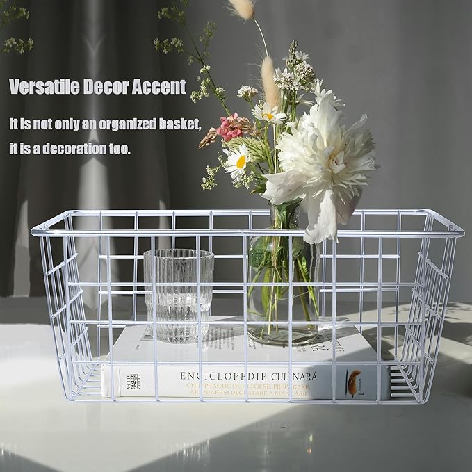LUANT Sturdy Small Wire Storage Basket for Kitchen Food, Pantry Papers, Home Office Desk and Shelf, Bathroom Laundry Room, Bedroom